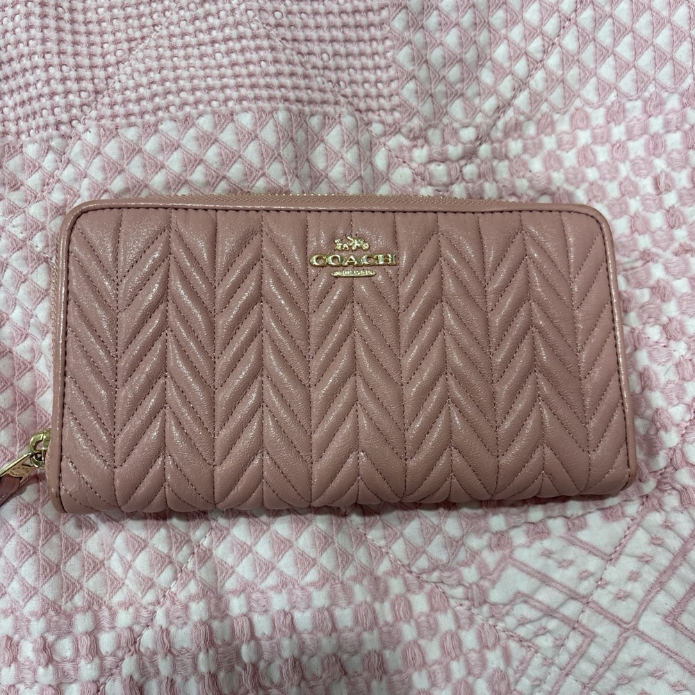 Coach Pink Quilted Wallet with Gold Logo